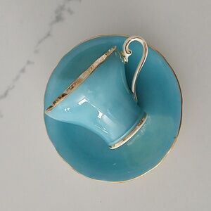 AYNSLEY England Tourquise Teacup and Saucer Set